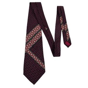 Harrods First Edition Silk Tie Rome Mosaic Pattern Burgundy Black Made in Englan